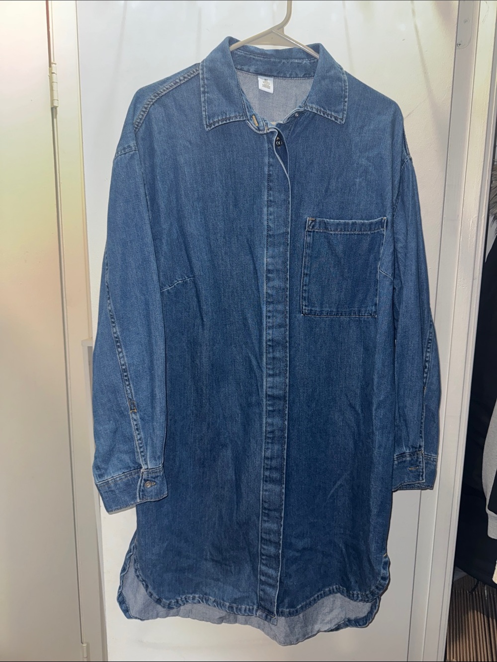 Long Denim Shacket Jacket - Blue